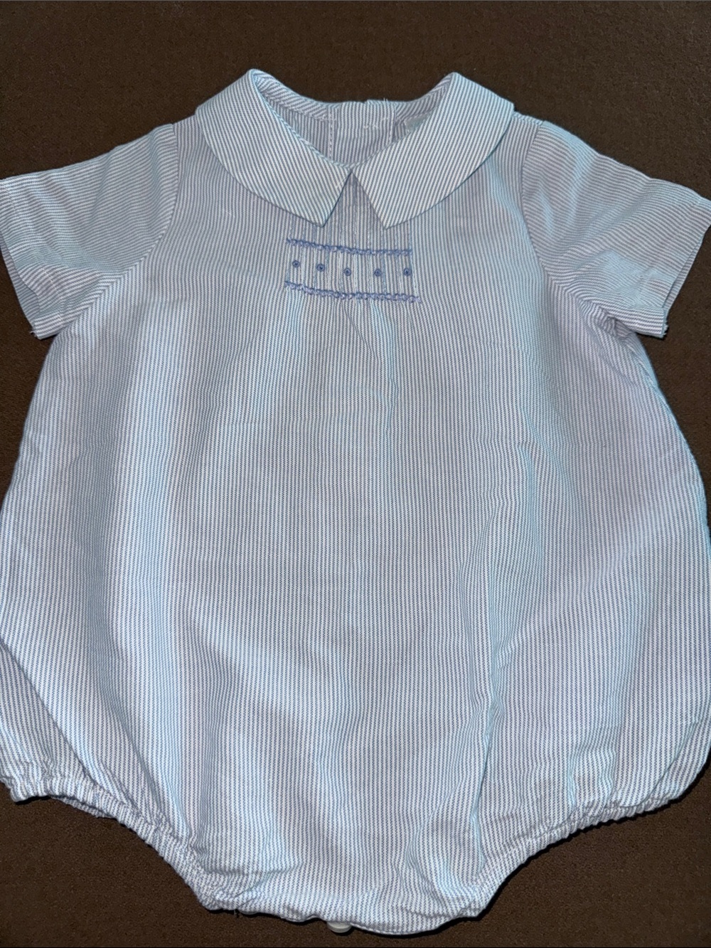 Edgehill Collection Light Blue Striped Peter Pan Collar Romper